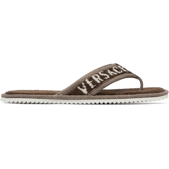Photo: Versace Brown Cotton-Terry Flip-Flops