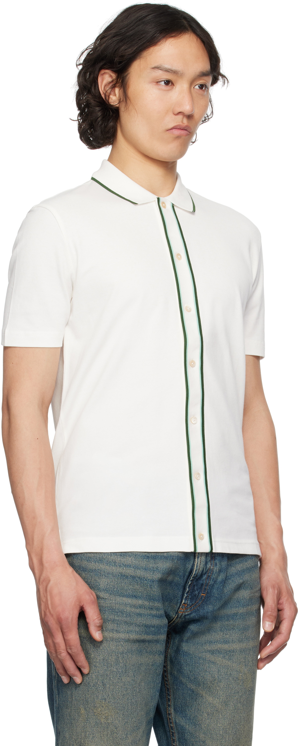 PS by Paul Smith Off-White Button-Front Stretch-Cotton Polo