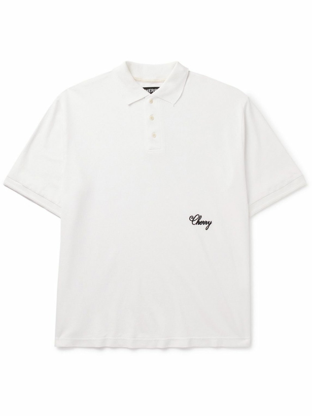 Photo: CHERRY LA - Logo-Embroidered Washed Cotton-Piqué Polo Shirt - White