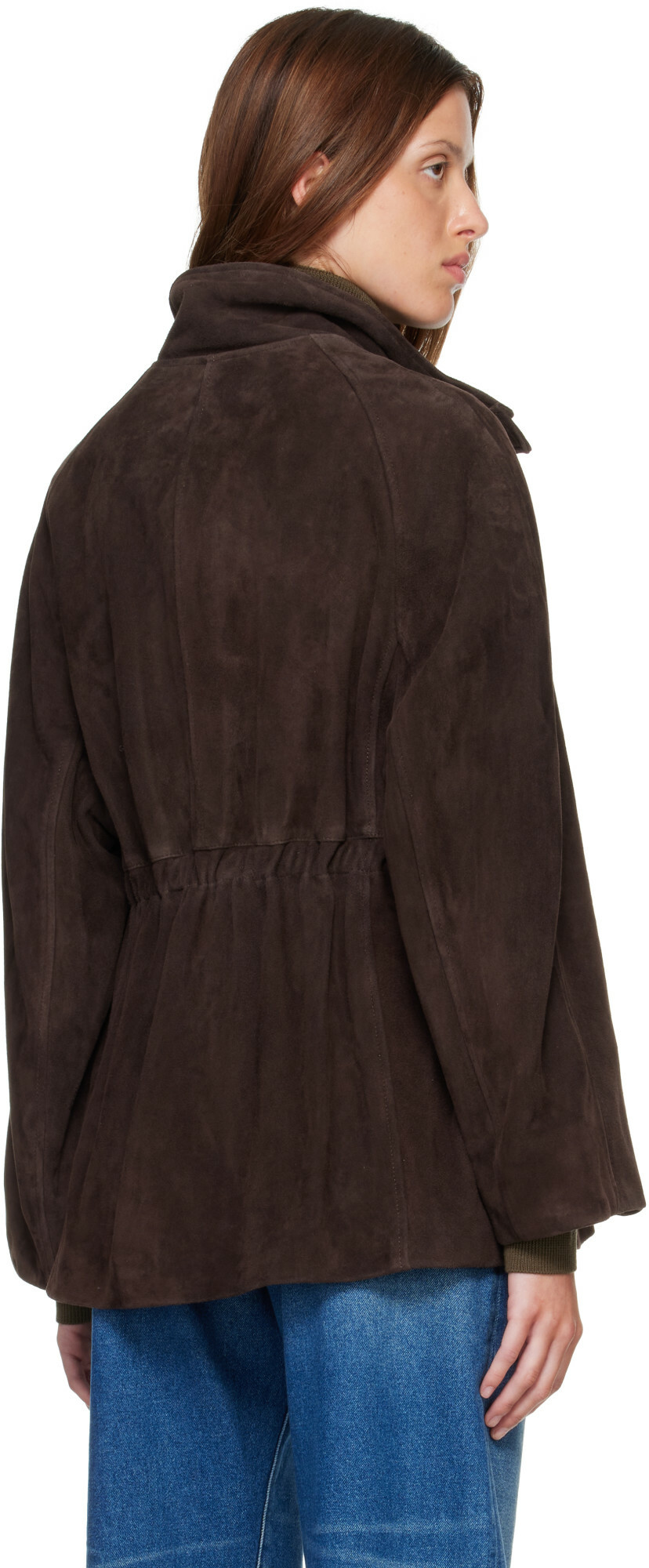 Nour Hammour Brown Quai Funnel Leather Jacket