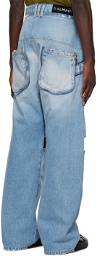 Balmain Blue Velcro Strips Jeans