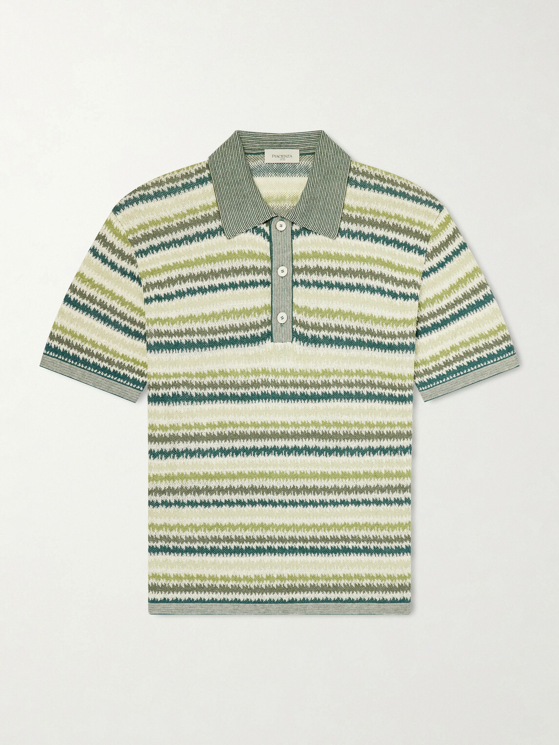 PIACENZA 1733 - Striped Silk and Linen-Blend Polo Shirt - Green