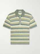 PIACENZA 1733 - Striped Silk and Linen-Blend Polo Shirt - Green