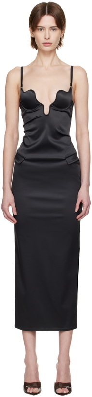 Photo: Fleur du Mal Black Seduce-U Plunge Midi Dress