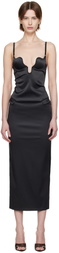 Fleur du Mal Black Seduce-U Plunge Midi Dress