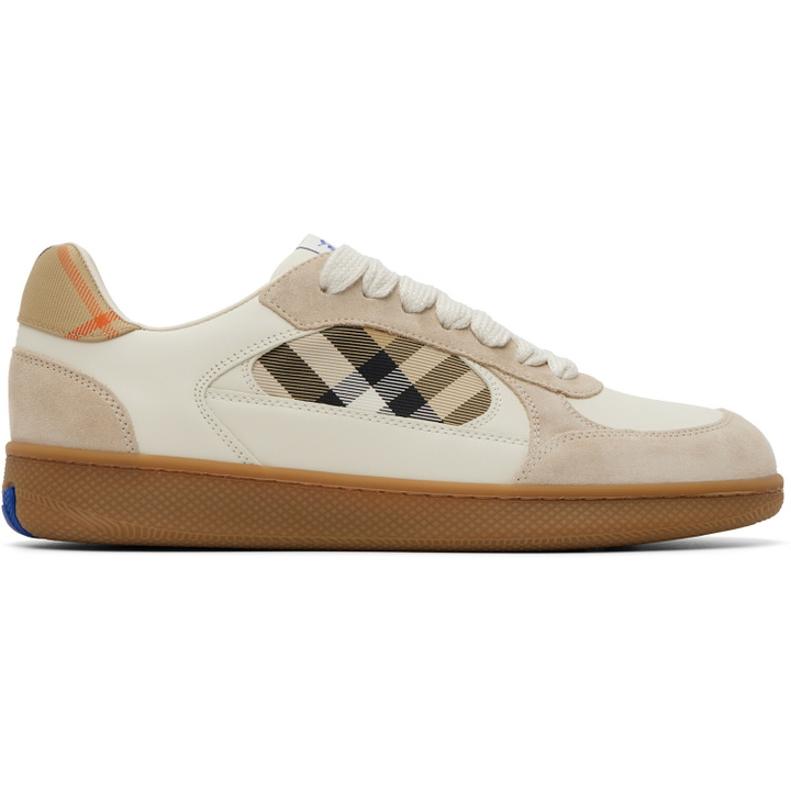 Photo: Burberry Beige Leather Suede & Check Terrace Sneakers​