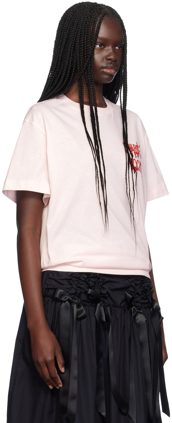 Simone Rocha Pink Printed Ribbon Logo T-Shirt Simone Rocha