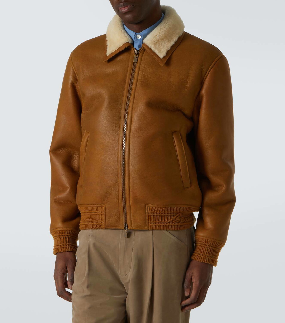 Burberry Shearling-trimmed leather bomber jacket Burberry