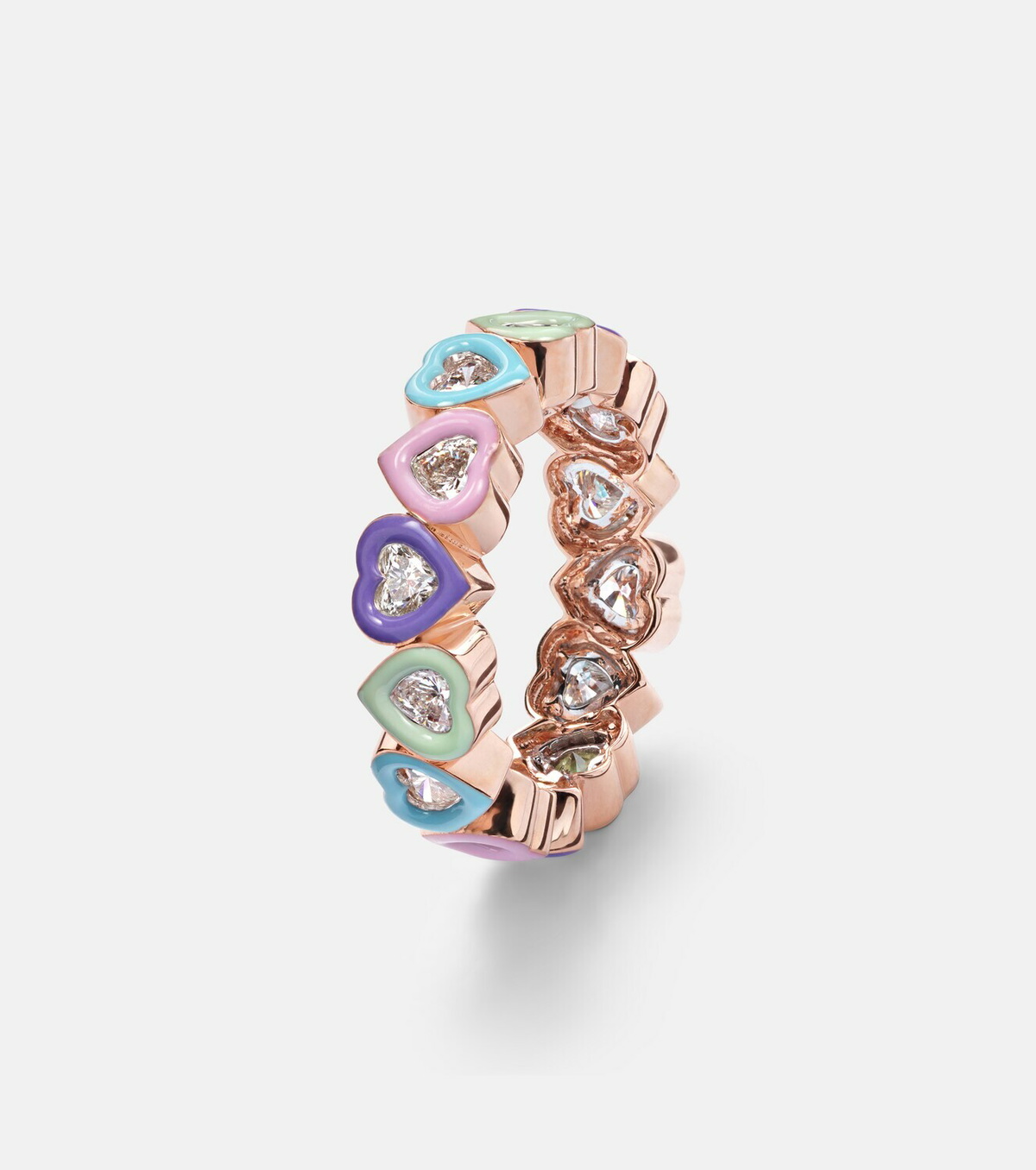 Kamyen 18kt rose gold ring with diamonds and enamel