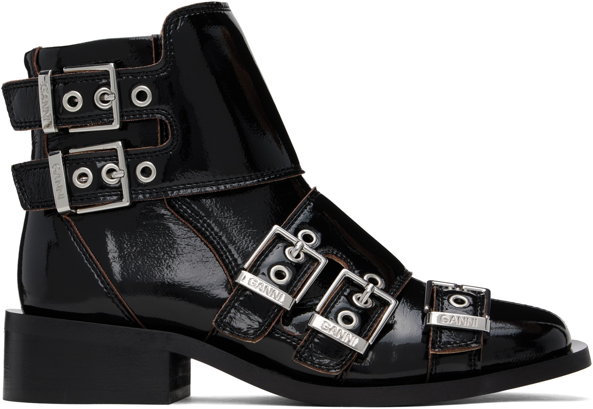 GANNI Black Feminine Buckle Naplack Boots GANNI