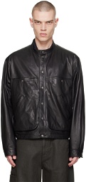 LEMAIRE Black Stand Collar Leather Jacket