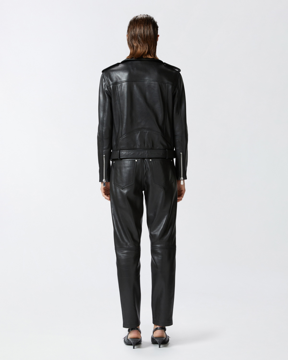 Pinko Soft Nappa Leather Biker Jacket Limo Black
