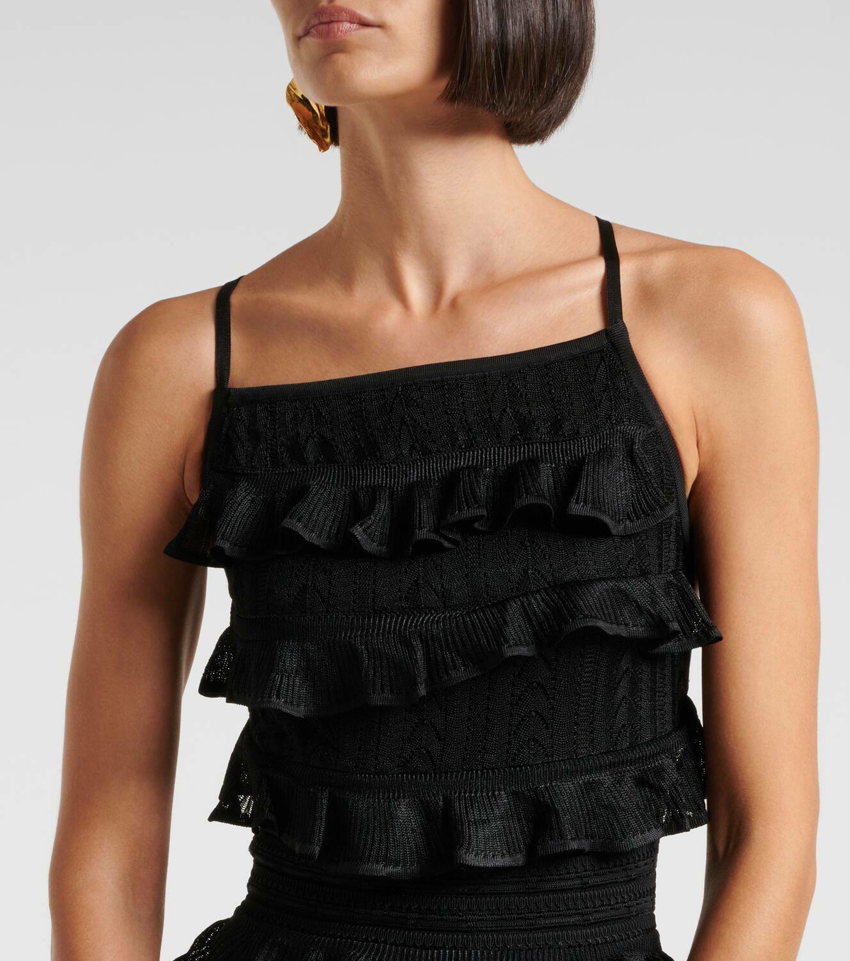 【Zimmermann】Illustration ruffled knitted maxi dress ZIMMERMANN Illustration Ruffled Knitted Maxi Dress in Black