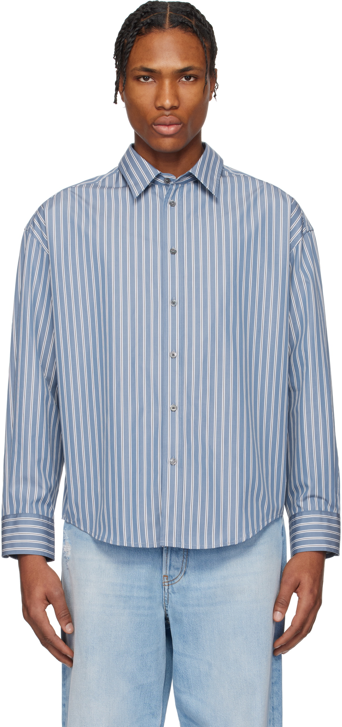 AMI Paris Blue Cotton Boxy Fit Shirt AMI