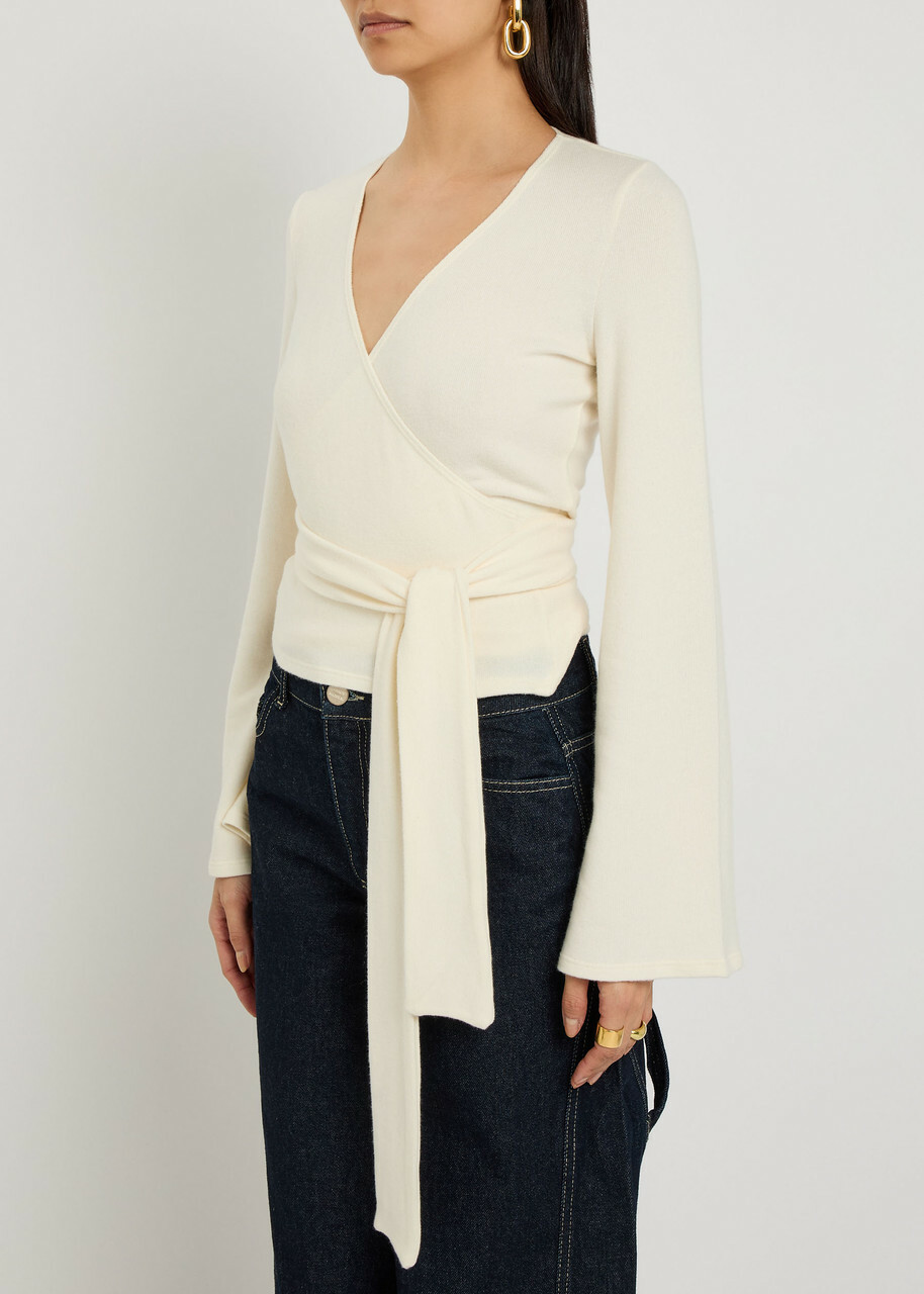 Reformation Kylen Wrap-front Knit top Cream