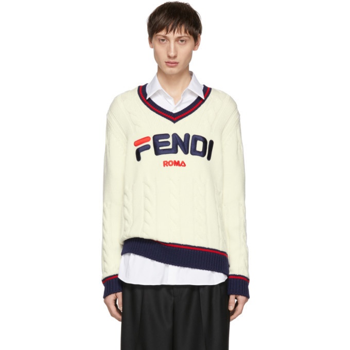 Photo: Fendi Off-White Fendi Mania V-Neck Sweater