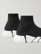 BALENCIAGA - Speed 2.0 Logo-Print Stretch-Knit Slip-On Sneakers - Black
