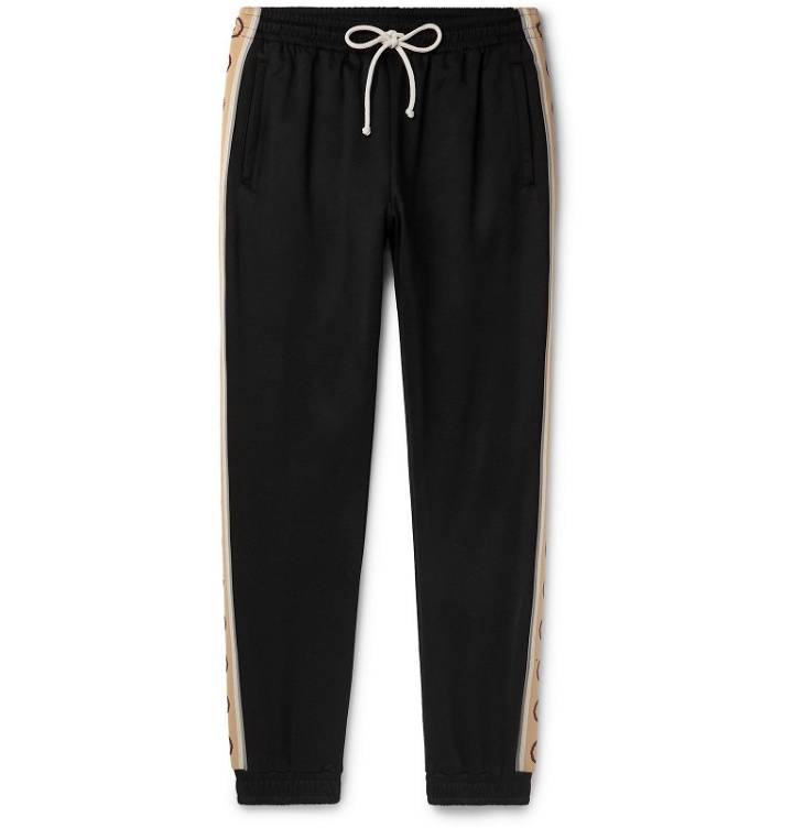 Photo: Gucci - Tapered Logo-Jacquard Webbing-Trimmed Tech-Jersey Track Pants - Black