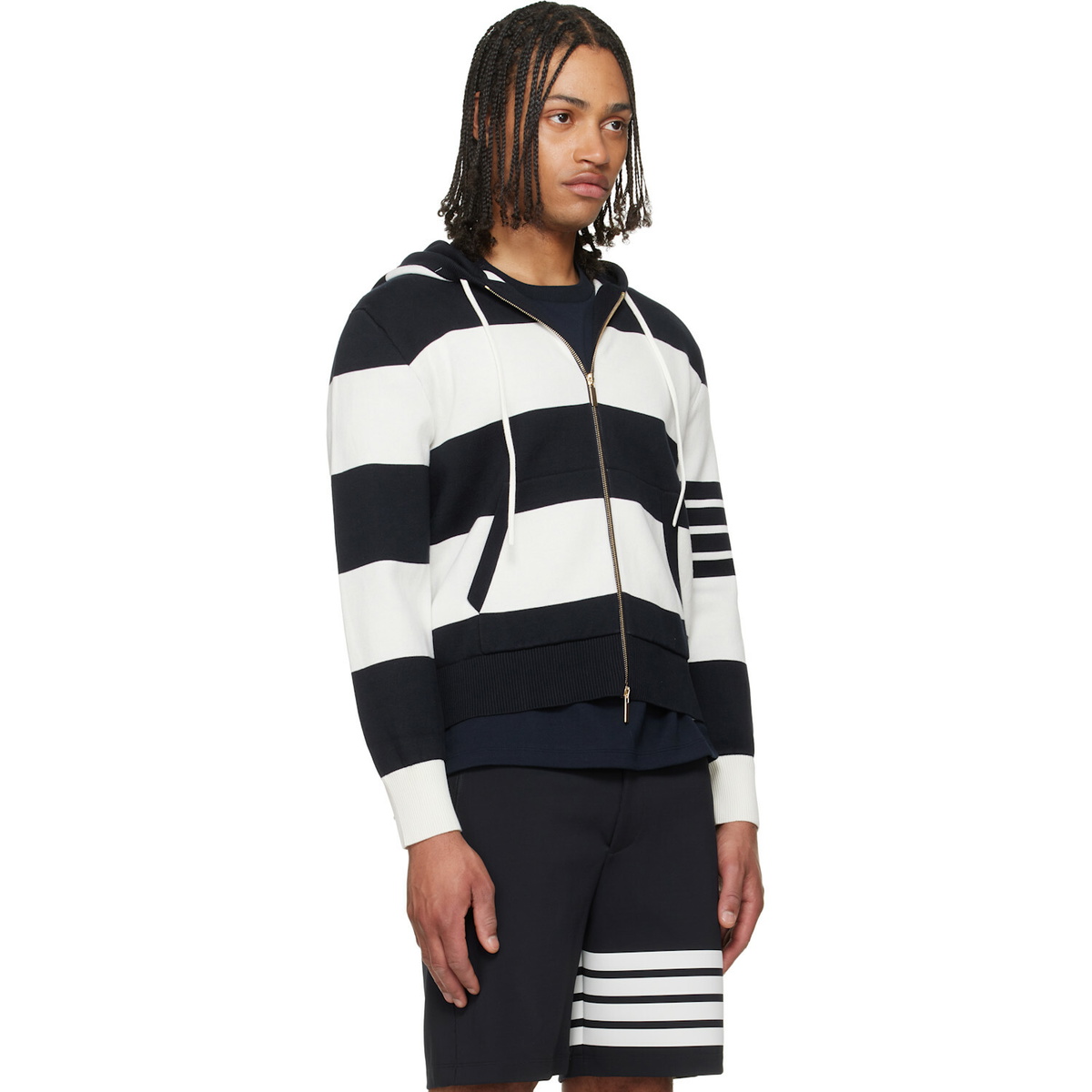 Thom Browne Navy & White Hector 4-Bar Rugby Hoodie