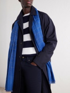Anderson & Sheppard - Frayed Checked Cashmere-Twill Scarf - Blue