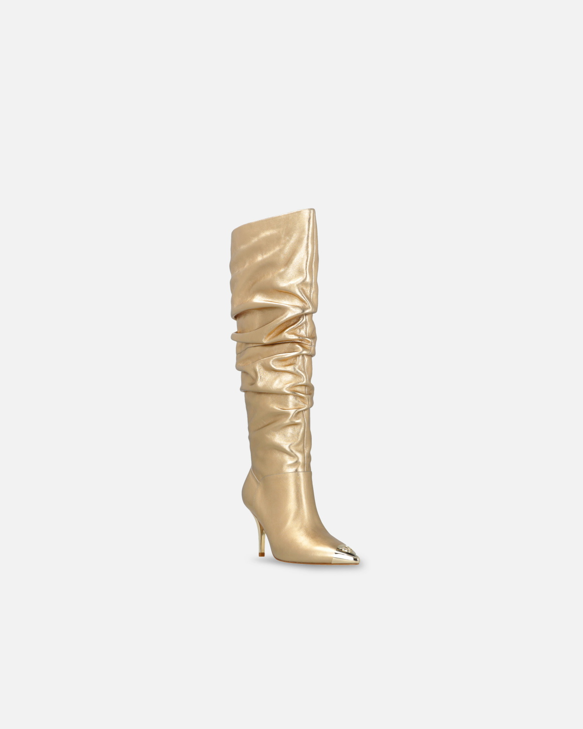 Pinko Heeled High Boots In Golden Nappa Leather Light Gold