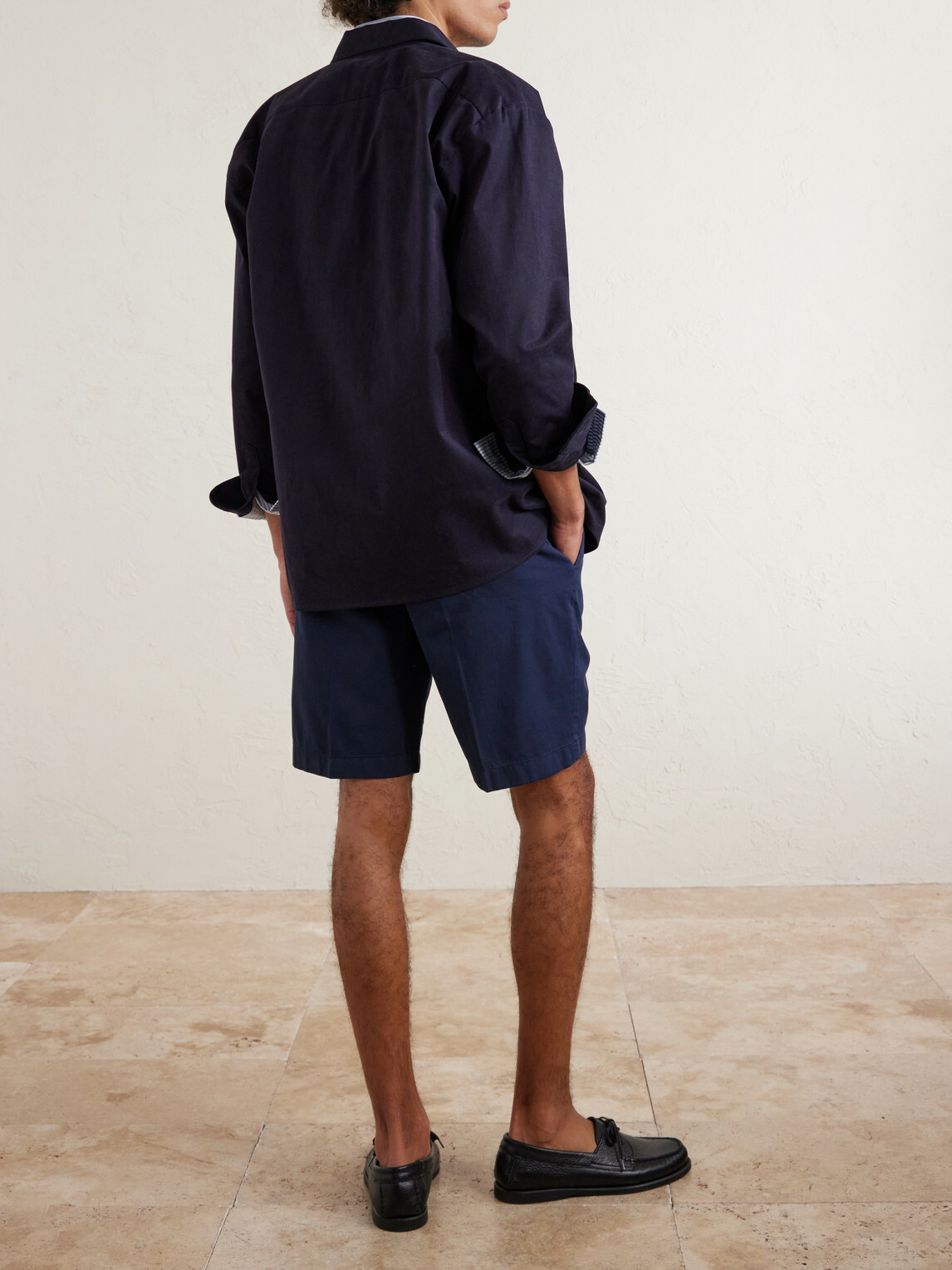 Boglioli - Straight-Leg Cotton-Blend Shorts - Blue