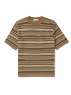 Mr P. - Striped Crochet-Knit Cotton T-Shirt - Brown