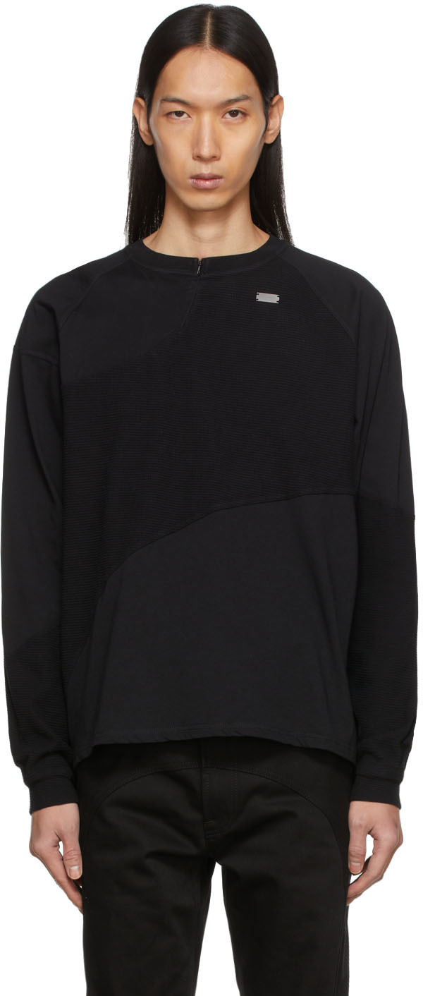 HELIOT EMIL ブラック Lサイズ 長袖カットソー HELIOT EMIL Black Contrast Fabric Long Sleeve T-Shirt Heliot Emil