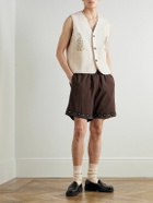 Kartik Research - Embellished Embroidered Cotton Shorts - Brown