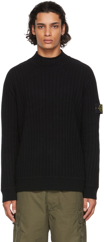 Photo: Stone Island Black Wool Ribbed Sweater