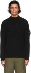 Stone Island Black Wool Ribbed Sweater