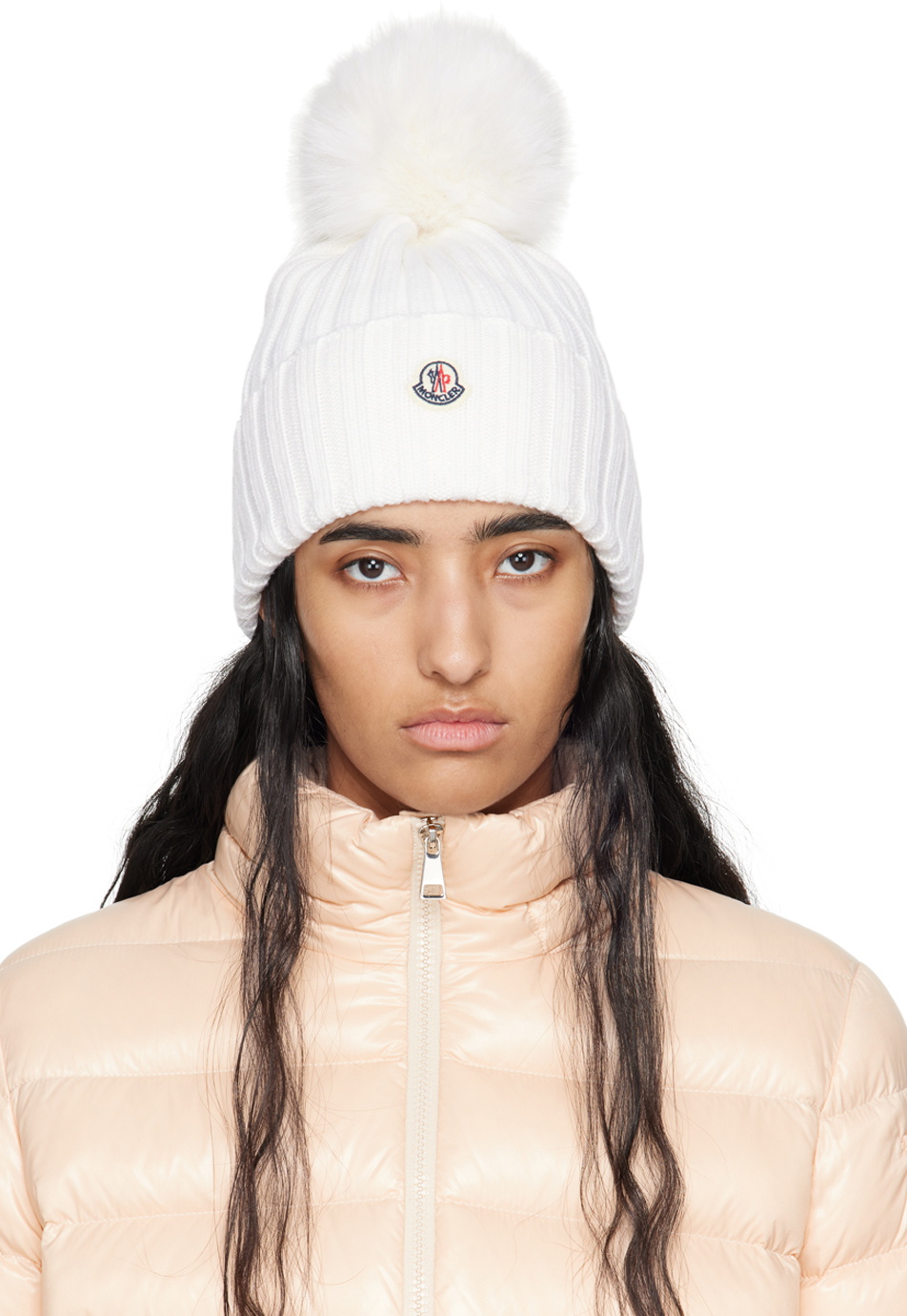 Moncler White Pom-Pom Beanie White Wool Beanie with Faux Fur Pom Pom - Accessories  main image 4