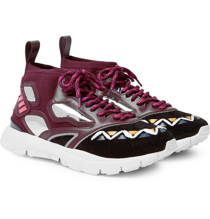 Photo: Valentino - Heroes Reflex Suede, Leather and Mesh Sneakers - Men - Burgundy