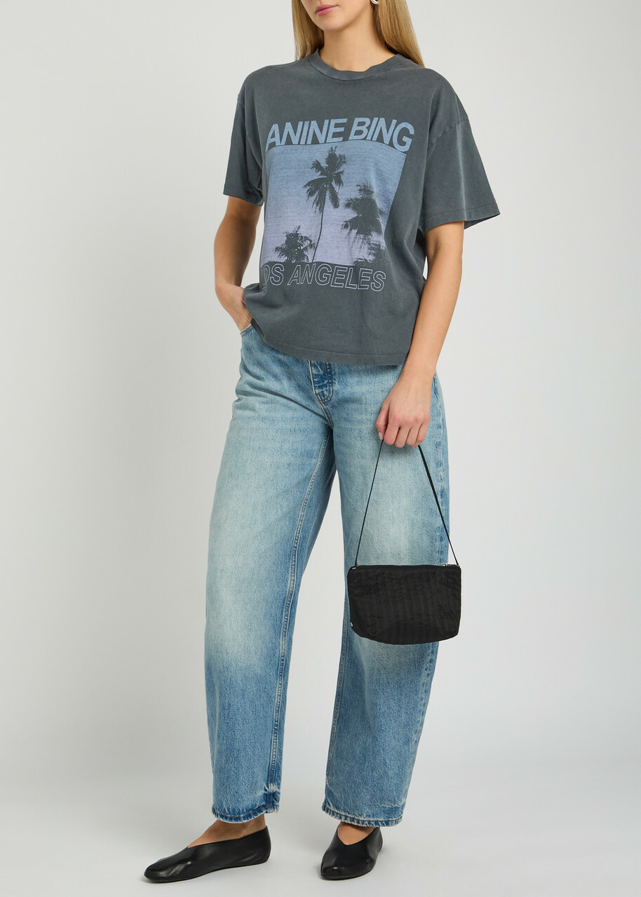 Anine Bing Palms Printed Cotton T-shirt Grey