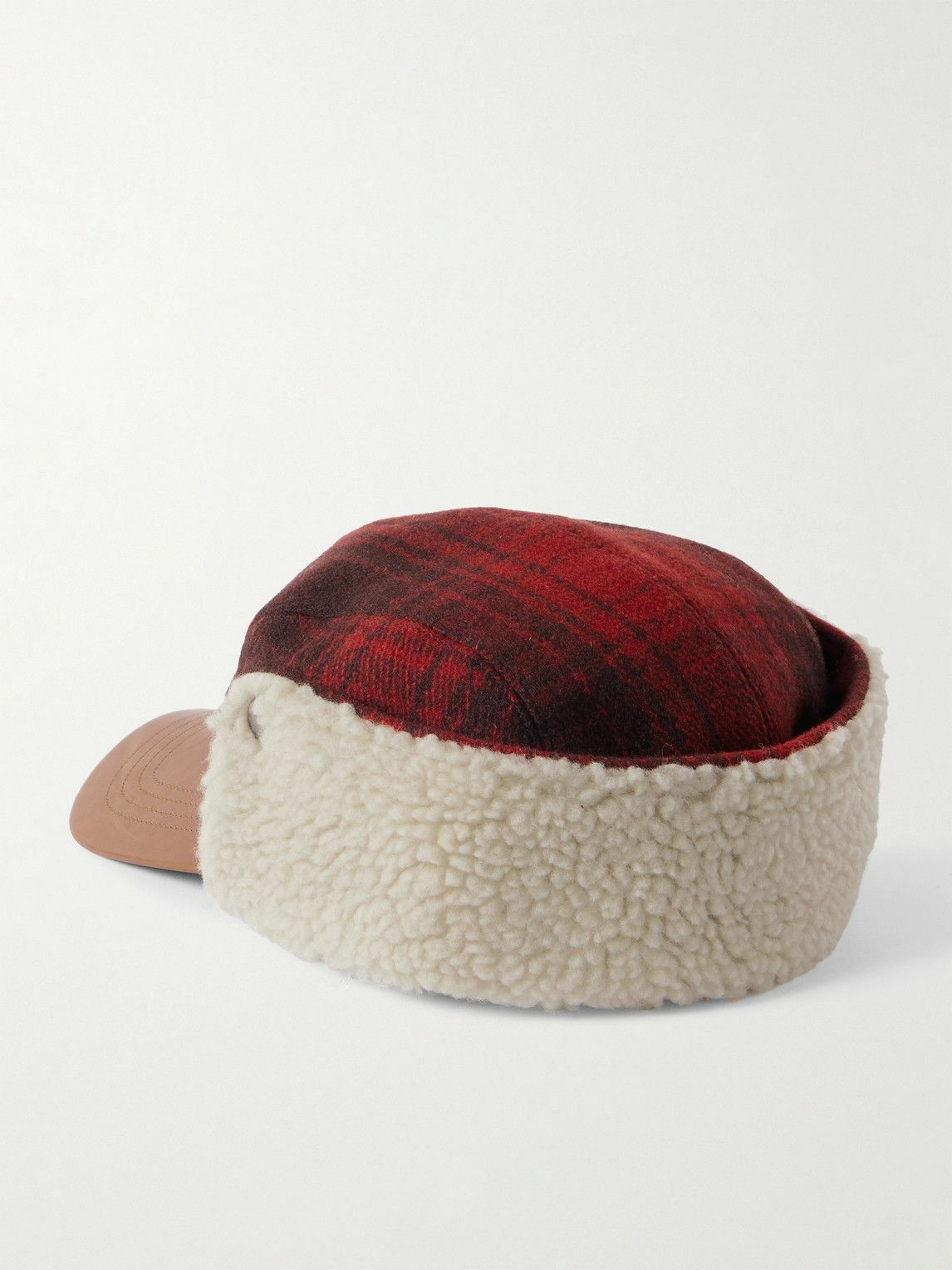 Polo Ralph Lauren - Polo Country Logo-Appliquéd Checked Leather-Trimmed Fleece and Wool Hat - Red