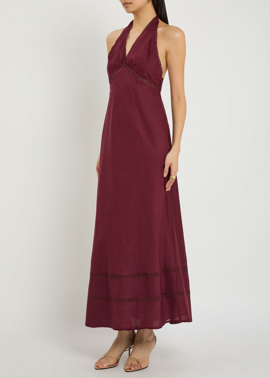 Faithfull The Brand Jasmine Halterneck Cotton Maxi Dress Dark Red