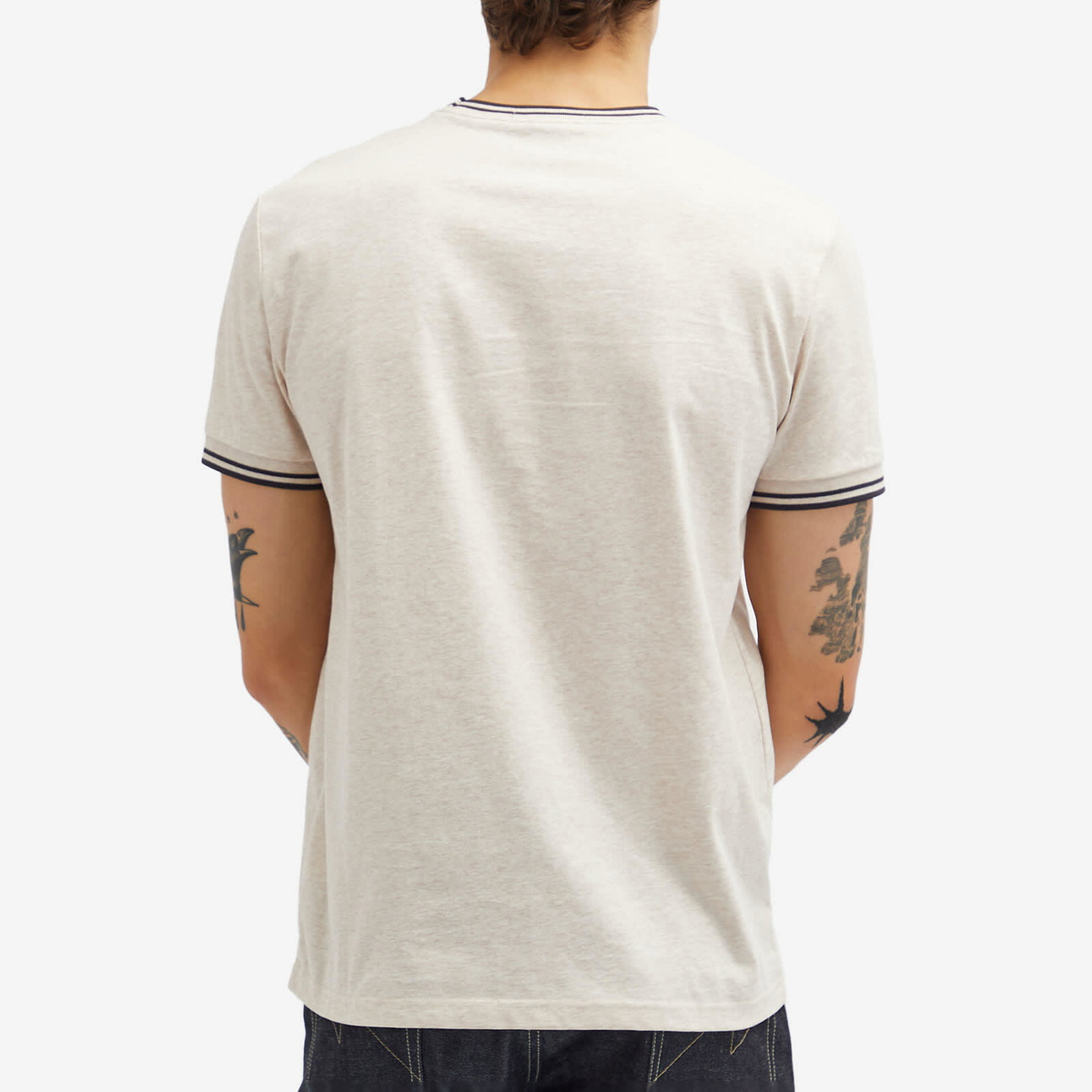 Fred Perry Men's Twin Tipped T-Shirt in Porridge Marl/Anchor