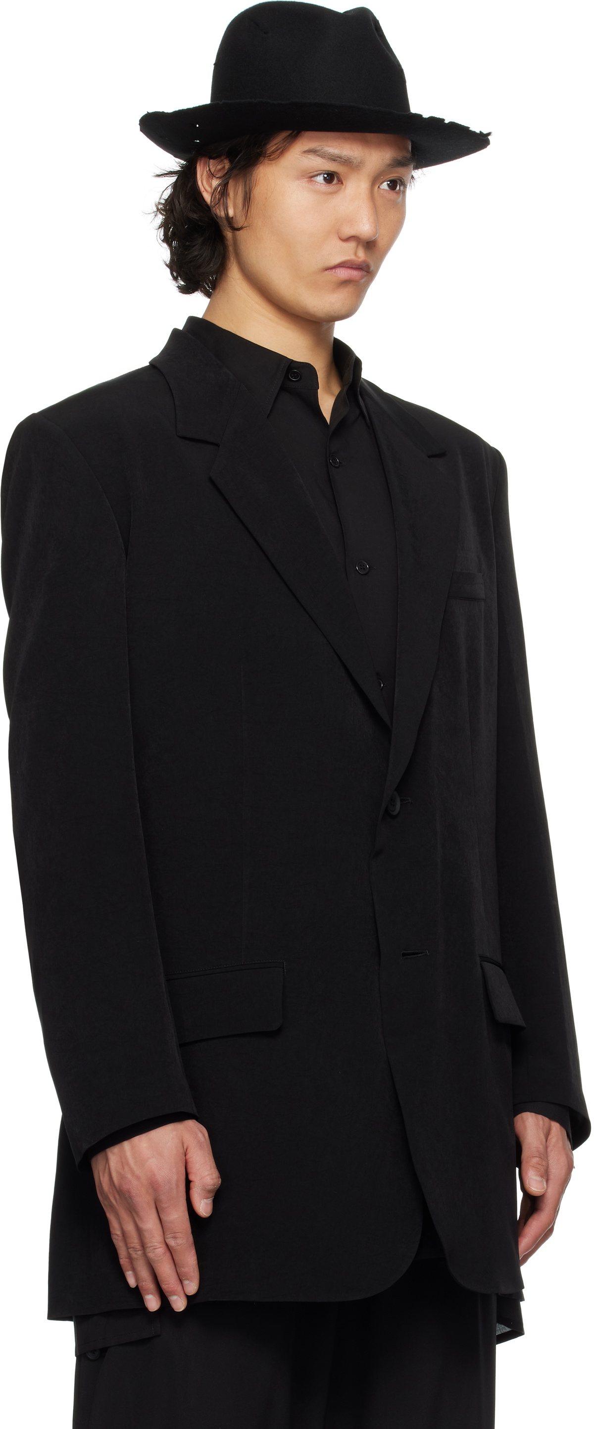 YOHJI YAMAMOTO Black TA Tuxedo Left Seam Zipper Blazer Yohji Yamamoto