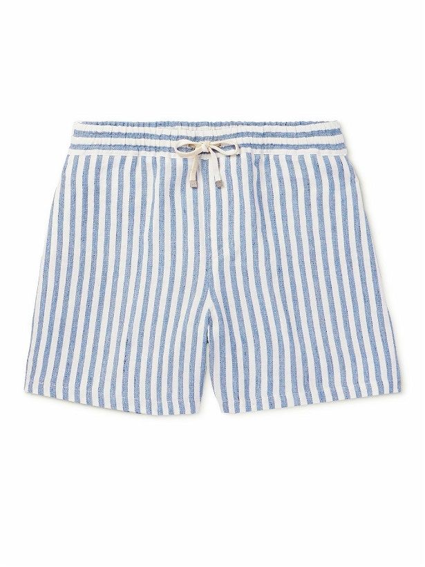 Photo: Loro Piana - Bermuda Bay Straight-Leg Striped Linen Drawstring Shorts - Blue