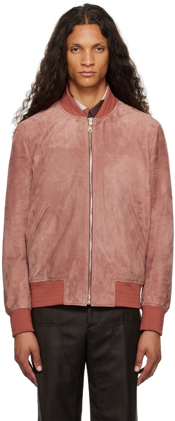 Photo: Paul Smith Pink Regular-Fit Leather Bomber Jacket