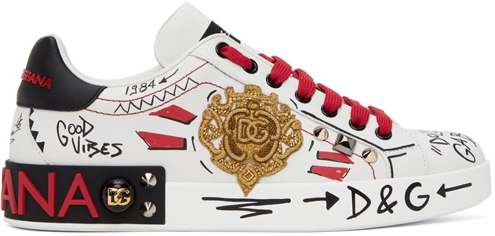 Photo: Dolce & Gabbana White Portofino Embroidery & Studs Sneakers