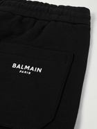 Balmain - Skinny Logo-Flocked Panelled Cotton-Jersey Sweatpants - Black