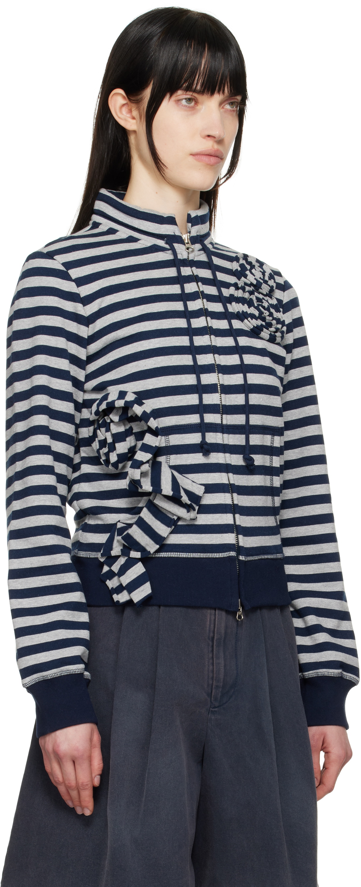 OPEN YY Navy & Gray Appliqué Zipup Sweatshirt