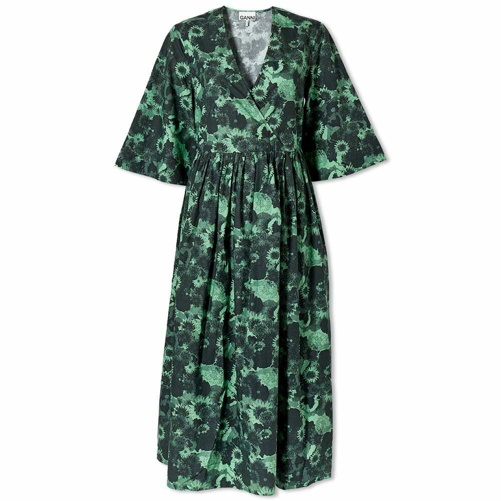 GANNI Women's Printed Floral Midi Wrap Dress in Peapod GANNI
