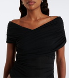 SIR Off-shoulder ruched mesh bodysuit