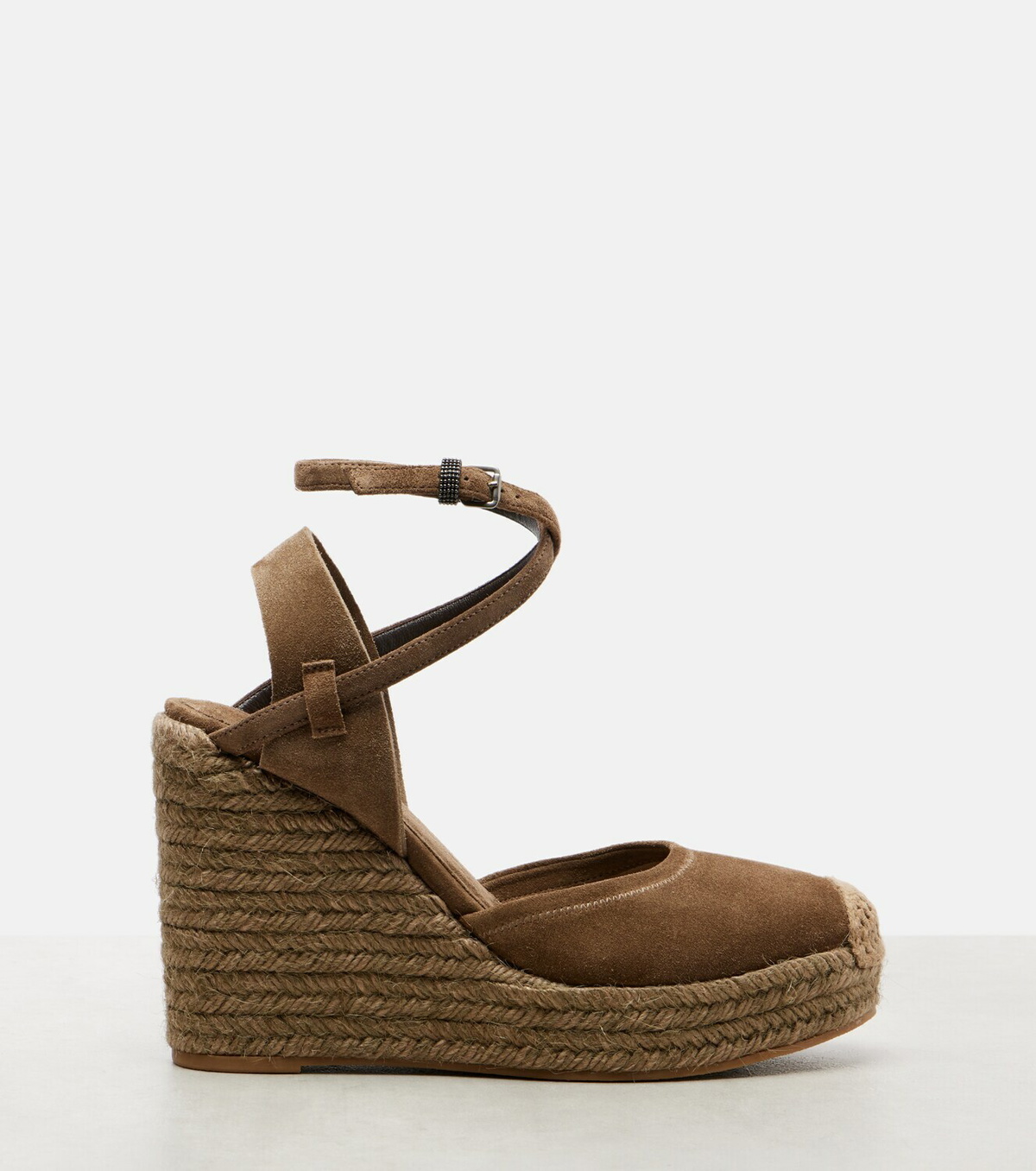 Brunello Cucinelli Monili 80 suede espadrille wedges