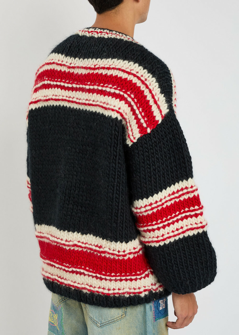 Nahmias Logo Striped-intarsia Wool Jumper Black