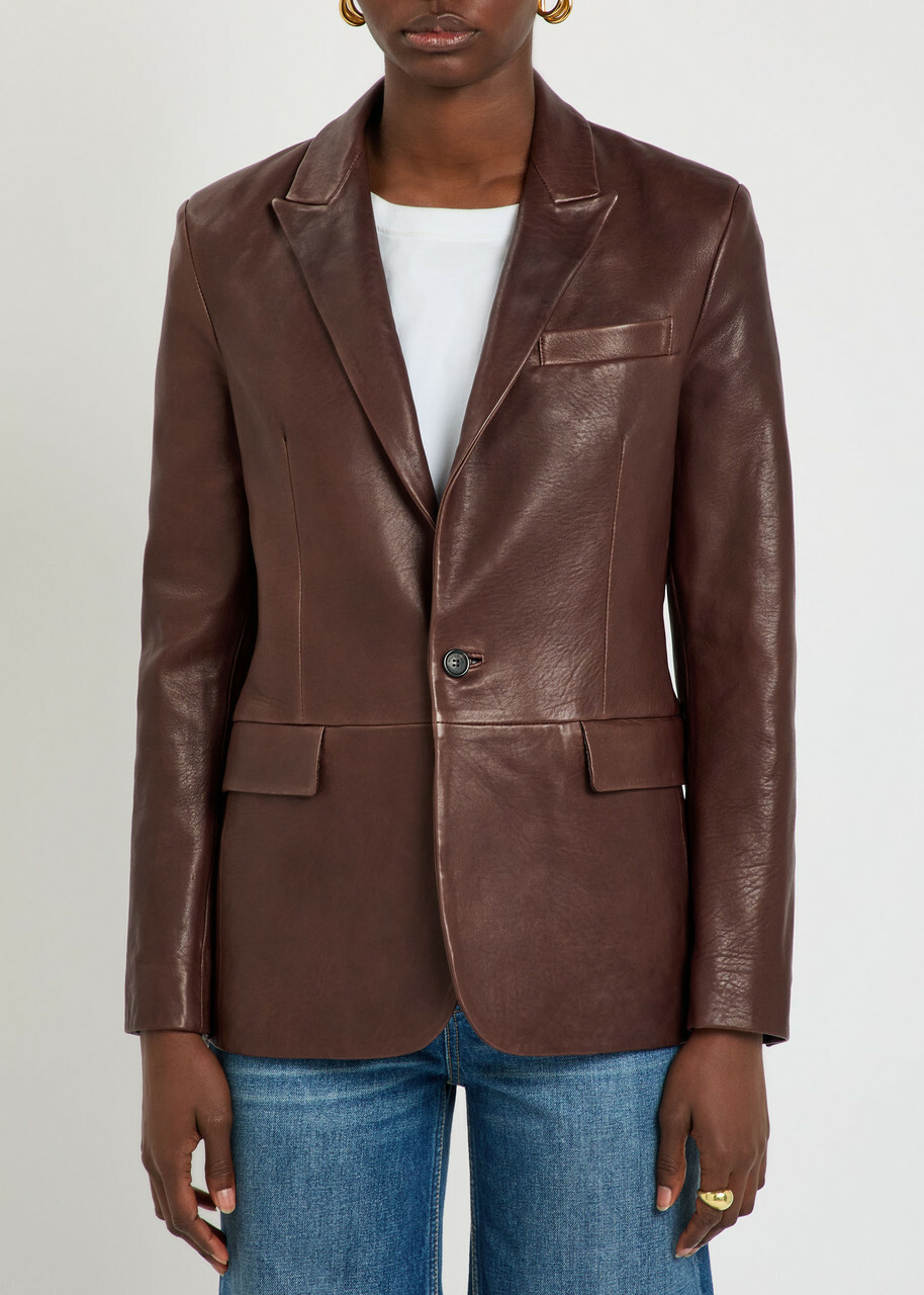 Nili Lotan Belmonde Leather Blazer Bordeaux