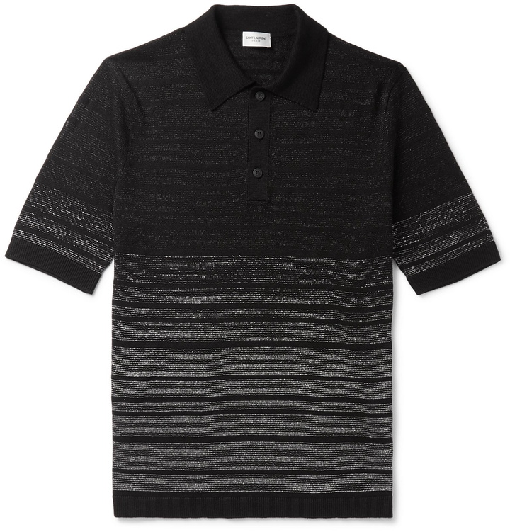 Photo: SAINT LAURENT - Slim-Fit Metallic Linen-Blend Polo Shirt - Silver