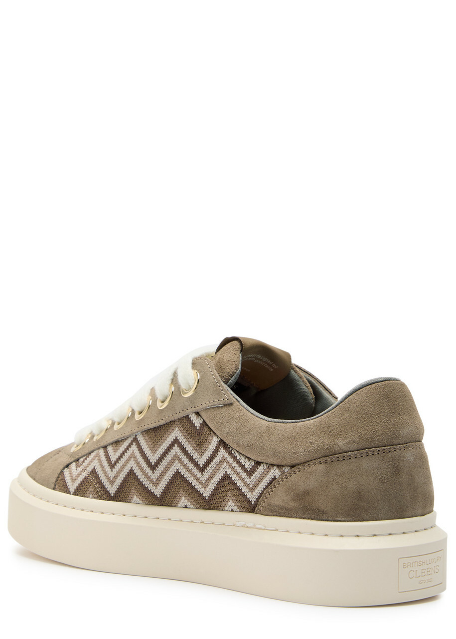 Cleens Ace Chevron-knit Suede Sneakers Beige